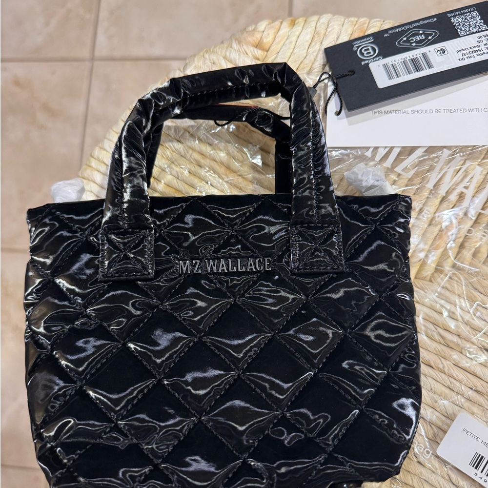 MZ Wallace Black Liquid Petite Metro Tote Deluxe